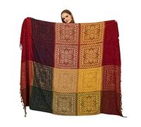 MRBRON Boho Blanket with Fringes, Woven Bedspread in Ethnic Style, Geometric Knitted Blanket, Tassels, Jacquard, Decorative for Home, Office, Travel, Camping (Red, 220 x 260 cm)