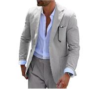 Mrbuerly Mens Blue Seersucker Summer Suits Grooms Sear Sucker Suit for Wedding Mens Formal Suits Slim Fit, Black, L