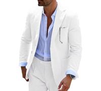 Mrbuerly Mens Blue Seersucker Summer Suits Grooms Sear Sucker Suit for Wedding Mens Formal Suits Slim Fit, White, XXL