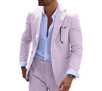 Mrbuerly Mens Summer Seersucker Suits Grooms 2 Piece Striped Suit for Men, Purple, XL