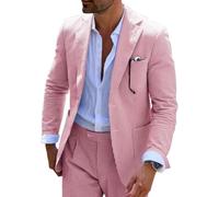 Mrbuerly Mens Summer Seersucker Suits Grooms 2 Piece Striped Suit for Men, Red, 3XL