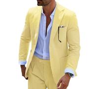 Mrbuerly Mens Summer Seersucker Suits Grooms 2 Piece Striped Suit for Men, Yellow, 3XL