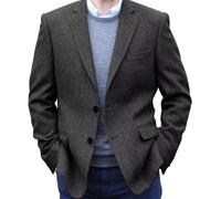 Mrbuerly Men's Tweed Blazer Jacket 2 Button Lightweight Herringbone Casual Sport Coat Wedding Groomsmen Prom Jackets, Black, XXL