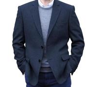 Mrbuerly Men's Tweed Blazer Jacket 2 Button Lightweight Herringbone Casual Sport Coat Wedding Groomsmen Prom Jackets, Navy Blue, M