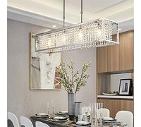 MRBVAOXVD Chandeliers,4-Light Modern Rectangular Island Light with Crystal Metal, Adjustable Height Ceilifixture for Kitchen Liviroom Bedroom/Chrome