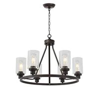 MRBVAOXVD Chandeliers,Farmhouse Industrial - 6-Light Black Wagon Wheel Light Fixture for Diniroom and Kitchen Island, Country Style Large Round Lighting