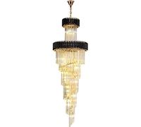 MRBVAOXVD Chandeliers,Modern Crystal for High Ceilings, Adjustable Height Light for Staircases Ands/Black/D19.7 * 67"