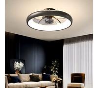 MRBVAOXVD Chandeliers,Silent 6 Speed Black Ceilifan with Ledp - Remote Control, Reversible Timer - 55Cm Dc Round for Bedroom, 5 Blades/Black