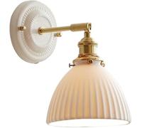 MRBVAOXVD Wallps,Hertl White Ribbed Glass Home Decoration Wall Sconce French Country Milk Glass Wall Light Nordic Ceramic Shade Indoord Wall Mountedp Bedroom Wall Lightifor Bedside Liviroom Hallway/B