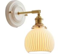 MRBVAOXVD Wallps,Hertl White Ribbed Glass Home Decoration Wall Sconce French Country Milk Glass Wall Light Nordic Ceramic Shade Indoord Wall Mountedp Bedroom Wall Lightifor Bedside Liviroom Hallway/Do