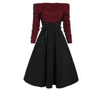 MRCMUU Womens Halloween Town Shirts Off The Shoulder Long Sleeve Club Cocktail Skater Theme Dresses Lace Dress Rococo Ball Gown Red