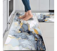 Mrcrypos Grey Golden Marble Kitchen Mats for Floor Anti Fatigue Mats 2 Piece Set Waterproof Kitchen Rugs Non Slip Mats for in Front of Sink for Laundry 17.3" W X 29" L + 17.3" W X 47" L