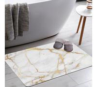 Mrcrypos Marble White Gold Bathroom Rug, 16"x24", Non Slip, Quick Dry, Super Absorbent, Thin, Washable, Bathmats for Bathroom Sink Shower Toilet, 40x60cm (Rectangular), White, Gold