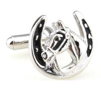 MRCUFF Horse and Horseshoe Race Racing Pair Cufflinks in a Presentation Gift Box & Polishing Cloth, Metal
