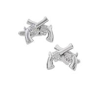 MRCUFF Pistols Handguns Crossed Dueling 6 shooters Gun Pair Cufflinks in a Presentation Gift Box & Polishing Cloth, Metal