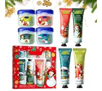 MrCuvaryas Mini Hand Cream Christmas Set, 4 Pieces Christmas Hand Cream + 4 Pieces Lip Balm