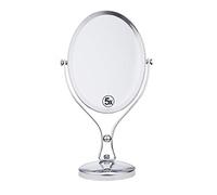 MRDAER Large Tabletop Two-sided Swivel Vanity Mirror with 5x Magnification, Free Standing Pedestal Shaving/Make Up Mirror, 360 Degree Rotation, Chrome Finish (color : Silver)