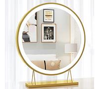 MRDAER Vanity Makeup Mirror With Lights, 40CM Round Lighted Mirror With Touch Screen Control, Tabletop Mirror For Dressing Room Bedroom, Desktop LED Makeup Mirror, Golden
