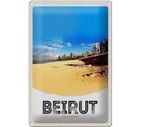 mrdeco Metal Sign 20 x 30 cm Curved Beirut Lebanon Arabic Beach Decorative Tin Sign