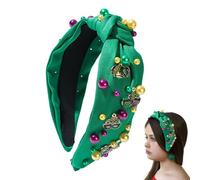 Mrdi Gras Headband - Wide Carnival Knot Hairband, Rhinestone Jeweled Festive Head Accessory Bold Color Design | Suitable for Parade Festival Celebration Themed Costume Outfit Fashion