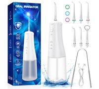 MrDoggy Oral Irrigator: Portable Dental Water Flosser, 310 ml, 6 Nozzles, 3 Modes, IPX7 Waterproof, Blue