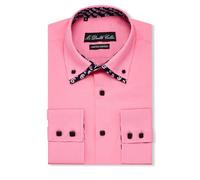 MrDoubleCollar Italian Design Black Paisley Print Double Collar Long Sleeve Shirt (UK, Alpha, L, Regular, Regular, Pink Paisley)