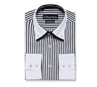 MrDoubleCollar Italian Design Black Pinstripe Double Collar Long Sleeve Shirt (UK, Alpha, XL, Regular, Regular, Black Pinstripe)