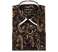 MrDoubleCollar Italian Design Brown Paisley Print Double Collar Long Sleeve Shirt (UK, Alpha, M, Regular, Regular, Brown Paisley)