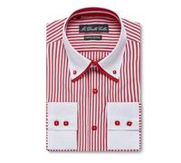 MrDoubleCollar Italian Design Mens Black Pinstripe Double Collar Shirt (UK, Alpha, L, Regular, Regular, Red Pinstripe)