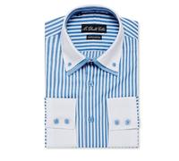 MrDoubleCollar Italian Design Mens Black Pinstripe Double Collar Shirt (UK, Alpha, XL, Regular, Regular, Baby Blue Pinstripe)
