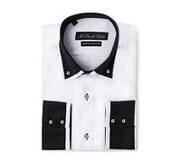 MrDoubleCollar Italian Design Mens White Cotton Shirt Smart Casual Formal Black Double Collar Longsleeve (UK, Alpha, M, Regular, Regular, White with Black Double Collar)