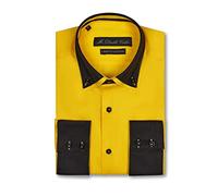 MrDoubleCollar Italian Design Mens Yellow & Black Shirt Smart Casual Formal Double Collar Longsleeve