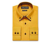 MrDoubleCollar Italian Design Navy Floral Contrast Double Collar Long Sleeve Shirt (UK, Alpha, M, Regular, Regular, Yellow Floral Collar)