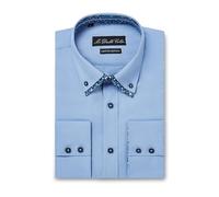 MrDoubleCollar Italian Design Navy Floral Contrast Double Collar Long Sleeve Shirt (UK, Alpha, M, Regular, Regular, Sky Blue Floral)