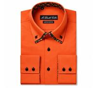 MrDoubleCollar Italian Design Navy Floral Contrast Double Collar Long Sleeve Shirt (UK, Alpha, XL, Regular, Regular, Orange Floral)