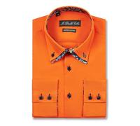 MrDoubleCollar Italian Design Orange Floral Contrast Double Collar Long Sleeve Shirt (UK, Alpha, L, Regular, Regular, Orange Floral)