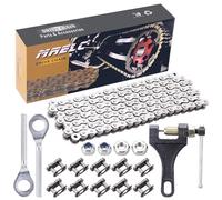 MRELC 420 Motorcycle Chain 132 Links +Chain Breaker,420 Standard Roller Chain 132 Link for 50 70 90 110 125cc SSR TaoTao Coolster Apollo Chinese ATV 4 Wheeler Quad Pit Dirt Bike 212cc Mini Bike