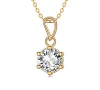MRENITE Solid 14k Yellow Gold Round Princess Heart Moissanite Necklace 1ct D Color VVS1 Moissanite Solitaire Pendant Mother's Day Christmas Jewelry Gift for, Metal Rhinestone, Moissanite
