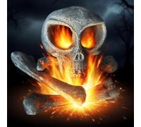 MrGas Log 4 PCS Ceramic Alien Dark Weathered Wood Color Skull Set, Including 1 Skull and 3 Thigh Bones for Fire Pits, Campfires, Bonfires, Fireplaces and Halloween