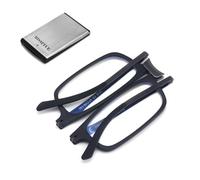 MrG oldable Reading Glasses for Men and Women, Compact Portable Pocket Reader, Black frame / metal housing, Medium