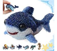 MRGIINR Octopus Bead Embroidery Kit,3D Ocean Animals DIY Beadwork Craft Kit,DIY Beaded Ornament Kit Art Craft Supplies,Home Decor Gift for Craft Lover (Shark)