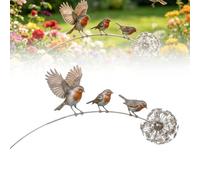MRGIINR Robin Garden Stake, Rustic Robin Bird Yard Art Decorations with Dandeliion Accent, Metal Robins Bird Garden Sculpture,for Lawn Patio Flower Bed and Backyard, Memorial Gift (1 PCS)