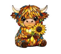 MRGIINR Scottish Highland Cow Lamp, 3D Stained Resin Vintage Style Table Lamp with Warm LED Light, Cute Animal Night Light for Bedside, Desk & Home Decor - Gift for Cow Lovers