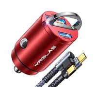 MRGLAS 90W USB C Car Charger Fast Charge, PD45W & QC45W, Flush Fit, Extra 3.3ft Type C Cable, All Metal, Cigarette Lighter USB Charger for iPhone 16 15 Pro Samsung S25 S24 S23 Ultra Pixel 8/8Pro/7-Red