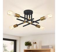 MRHYSWD 4 Lights Sputnik Ceiling Light Vintage Black and Gold Light Fittings Ceilings Industrial Flush Ceiling Lights Living Room Bedroom Kitchen Hallway Lounge, Modern Chandelier, Exclude E27 Bulbs