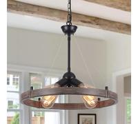 MRHYSWD Rustic Chandeliers Ceiling Light Living Room, 4 Lights Industrial Pendant Light Outdoor Wagon Wheel Chandelier for Hallway Bedroom Dining Room Kitchen, Height Adjustment, Without E27 Bulbs