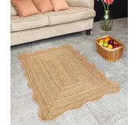 Mrida Weave 12x15 Ft Natural Scalloped Jute Area Rug - Handmade Braided Natural Carpet for Living Room,Area Rug, Bedroom, Entryway - Boho Home Decor