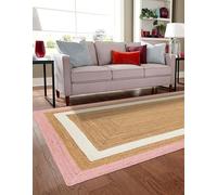 Mrida Weave 2.6x15 Ft Pink and White & Natural Jute Area Rug, Handmade Braided, Farmhouse Boho Style, Durable & Pet-Friendly Rug for Living Room, Dining Room, and Bedroom