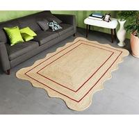 Mrida Weave 2.6x15 Ft Red Border Scalloped Jute Area Rug - Handmade Braided Natural Carpet for Living Room,Area Rug, Bedroom, Entryway - Boho Home Decor
