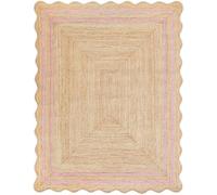 Mrida Weave 5x7 Ft Pink Border Natural Scalloped Jute Rug - Eco Handcrafted Braided Mat for Living Room Carpet, Bedroom & Entryway